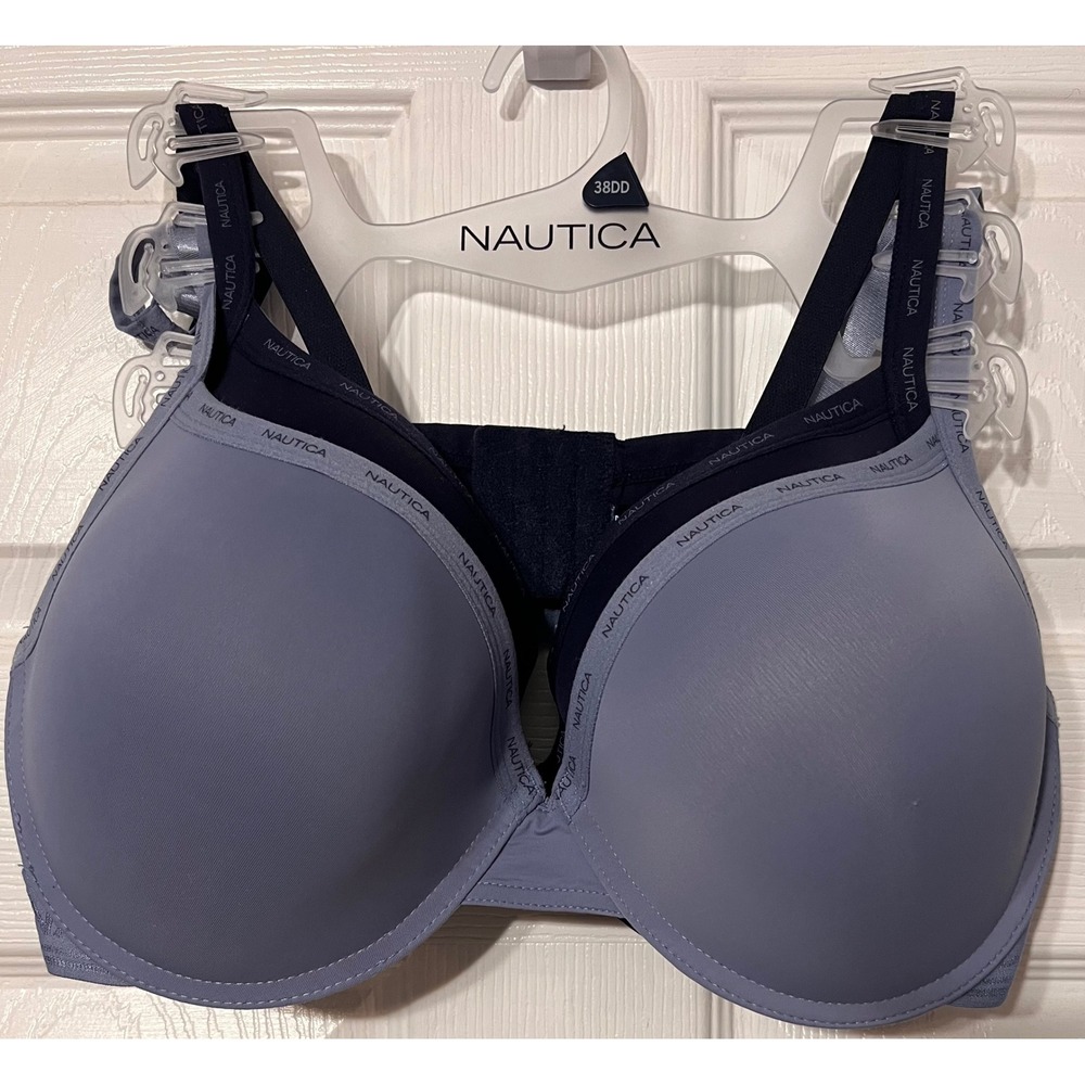 Nautica Intimates Womens 2-Pack Underwire T-Shirt Bras Navy Slate Blue 38DD NWOT
